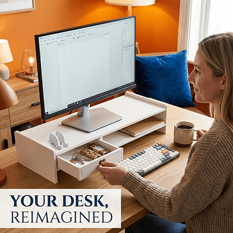 Desk Drawer Small - Penyangga Monitor PVC Putih Minimalis dengan