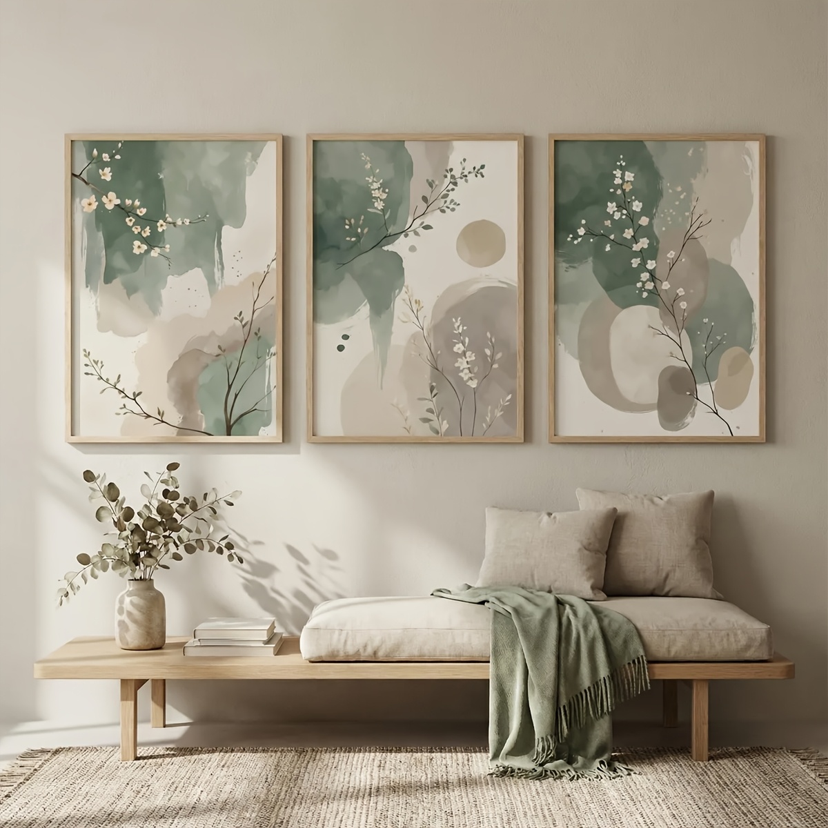 Home Office Word - 3 Buah Poster Kanvas Daun Hijau