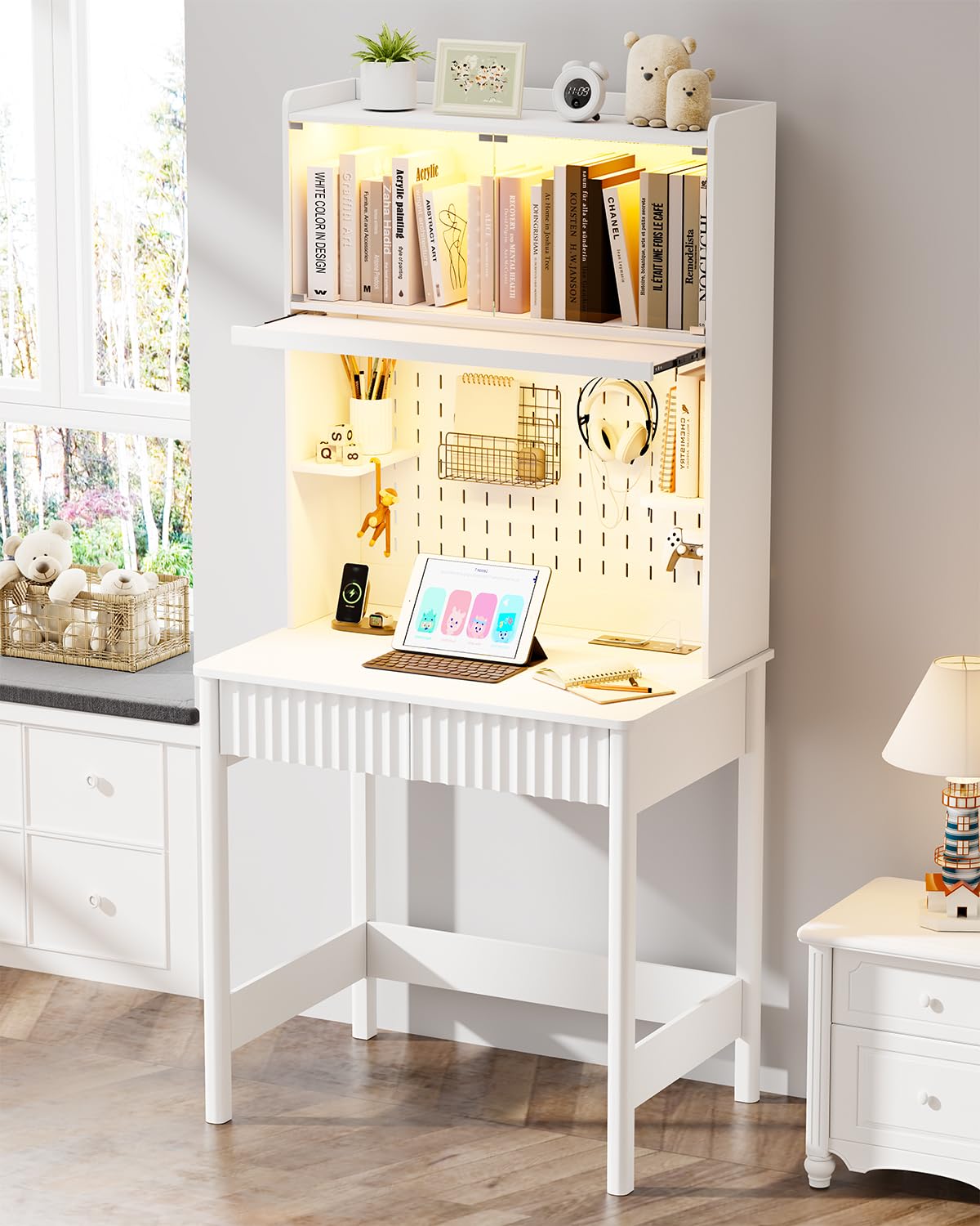 Desk Drawer Small - Meja Putih dengan Stopkontak, Meja Kecil