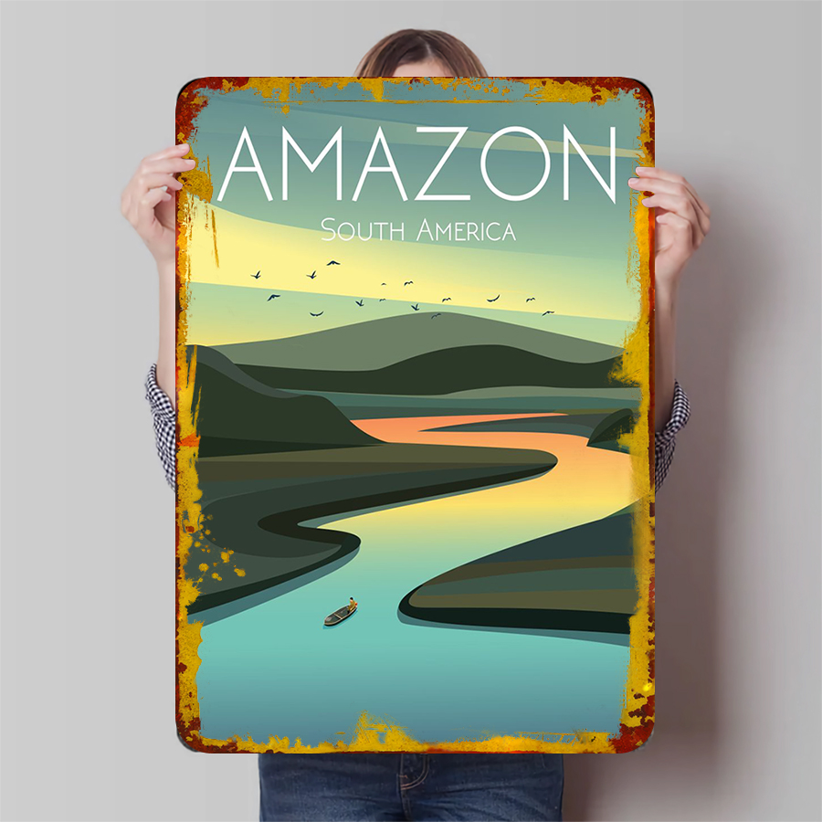 Home Office Amazon - Seni Dinding Logam Pemandangan Sungai Amazon