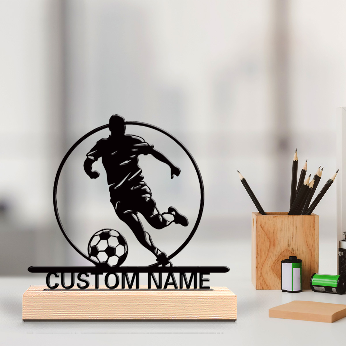 Office Table Home - Patung Logam Pemain Sepak Bola Custom