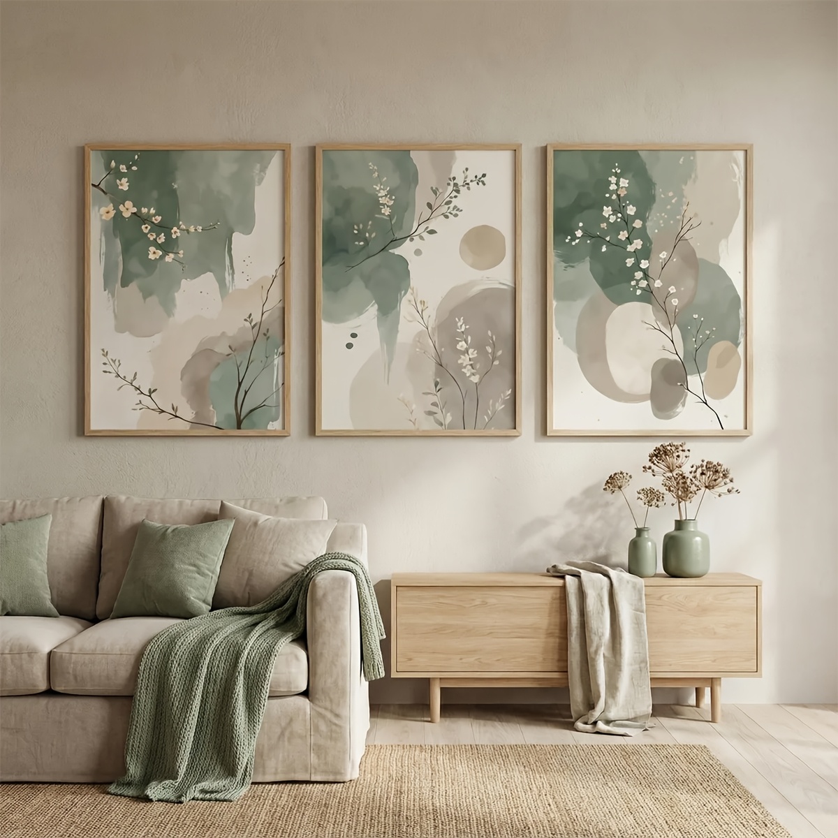 3 Buah Poster Kanvas Daun Hija - Home Office Word ulasan dan harga
