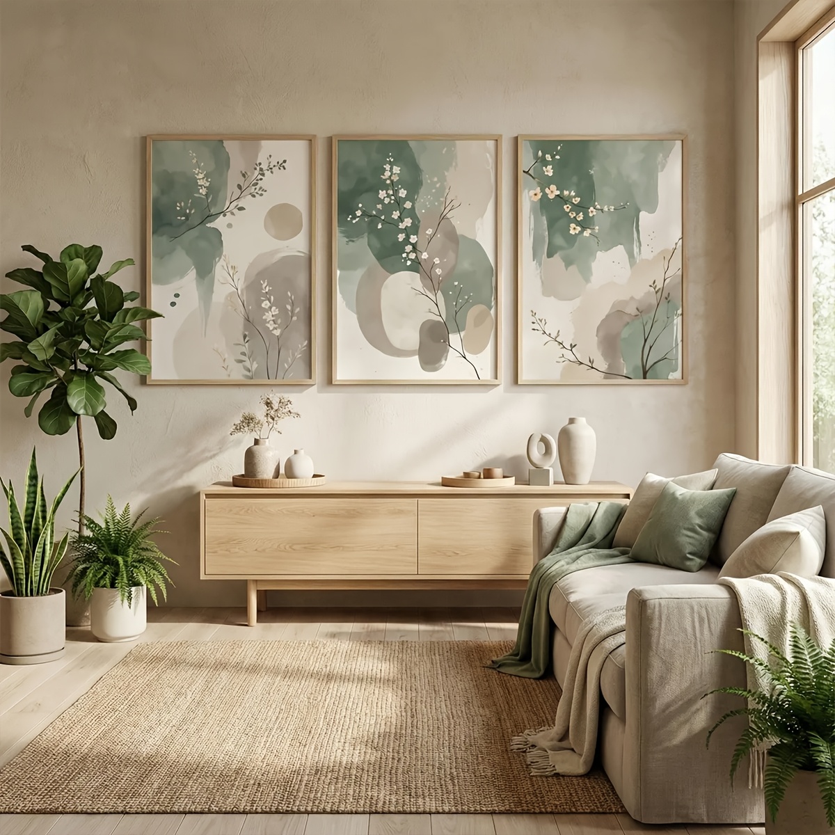 3 Buah Poster Kanvas Daun Hija - Home Office Word ulasan dan harga
